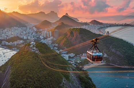 Cable car over Sugarloaf Mountain at sunset