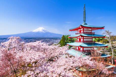 Panoramic image of Japan in springtime