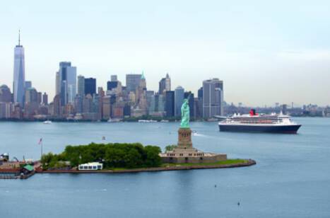 Queen Mary 2 sailing away from New York