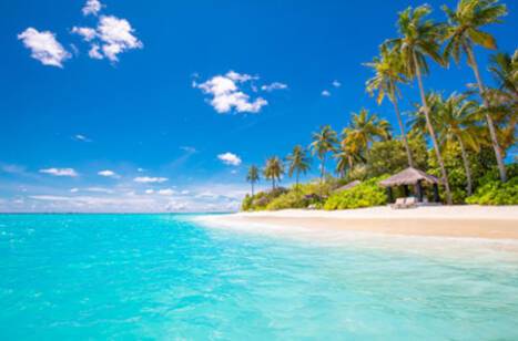 Panoramic image of a Caribbean beach