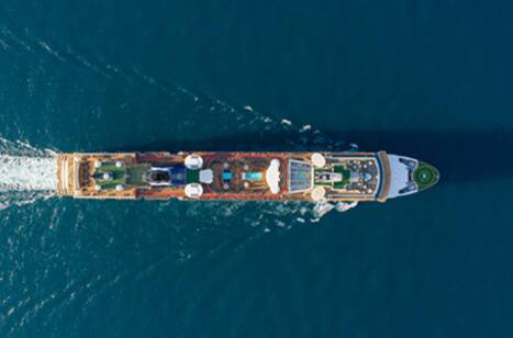 Aerial shot of a cruise ship at sea