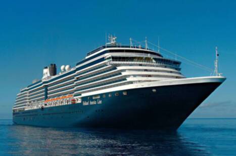 Closeup image of Holland America Line ship, Oosterdam, at sea