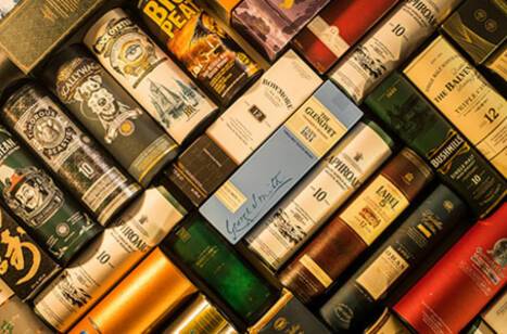 A line-up of different whisky's