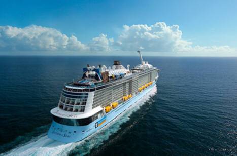 A cruise ship sailing out to sea