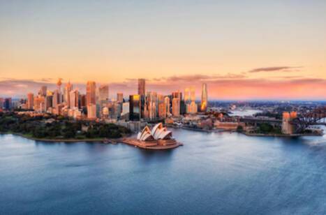 Panoramic image of Sydney, Australia, at sunset
