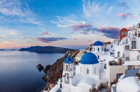 A panoramic view of Santorini
