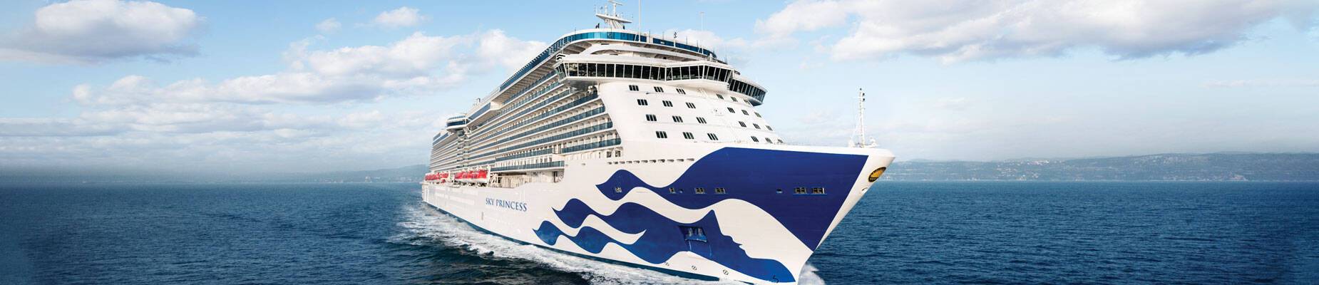 A panoramic image of Sky Princess at sea