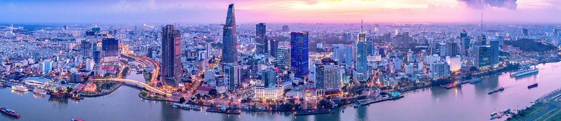 Aerial view of Ho Chi Minh City at sunset