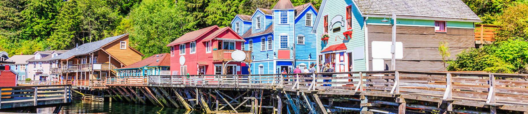 The historic boardwalk of Creek Street in Ketchikan, Alaska