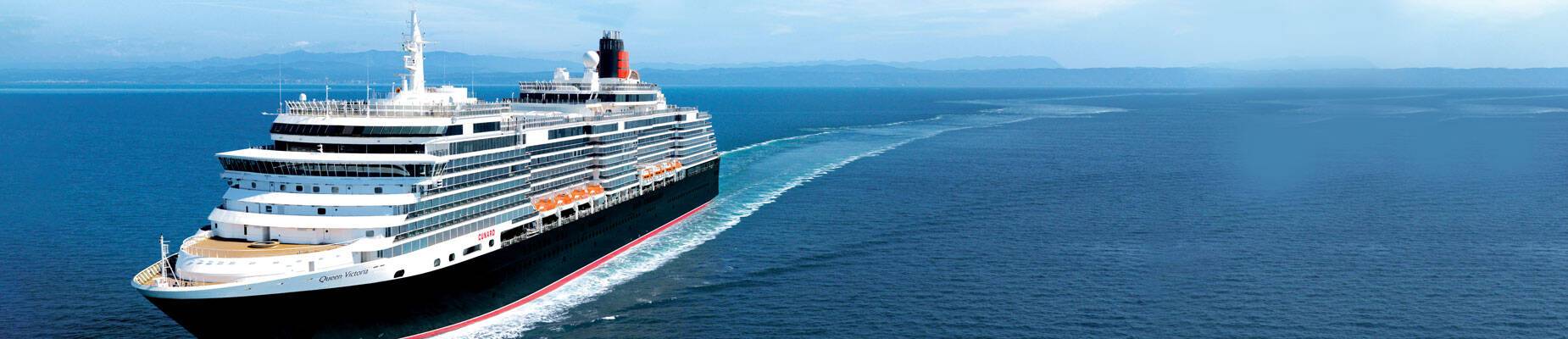 A panoramic image of Queen Victoria at sea