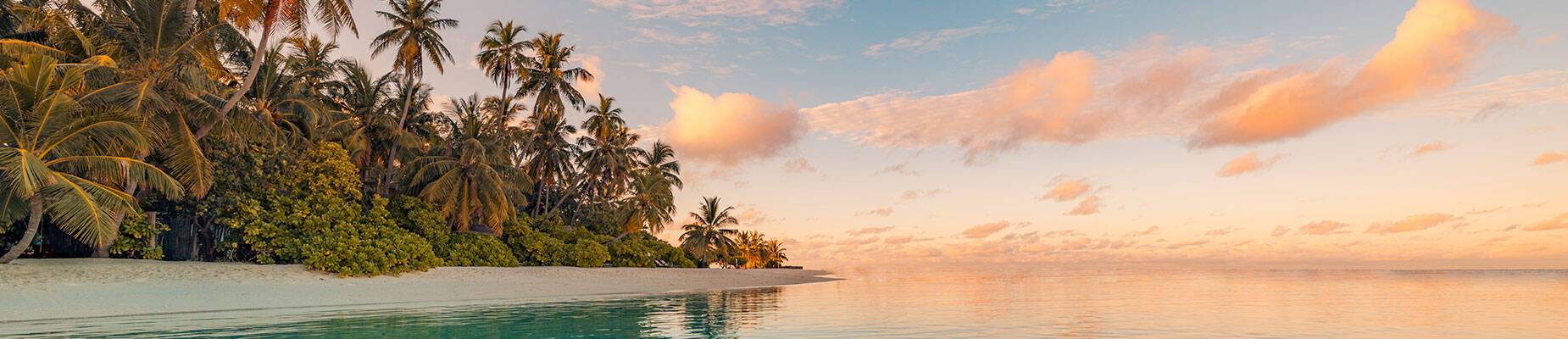 An idyllic beach at sunset