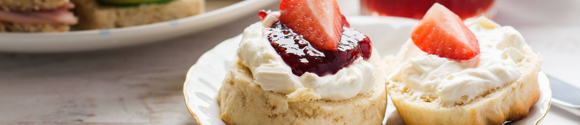 Panoramic image of scones from an afternoon tea