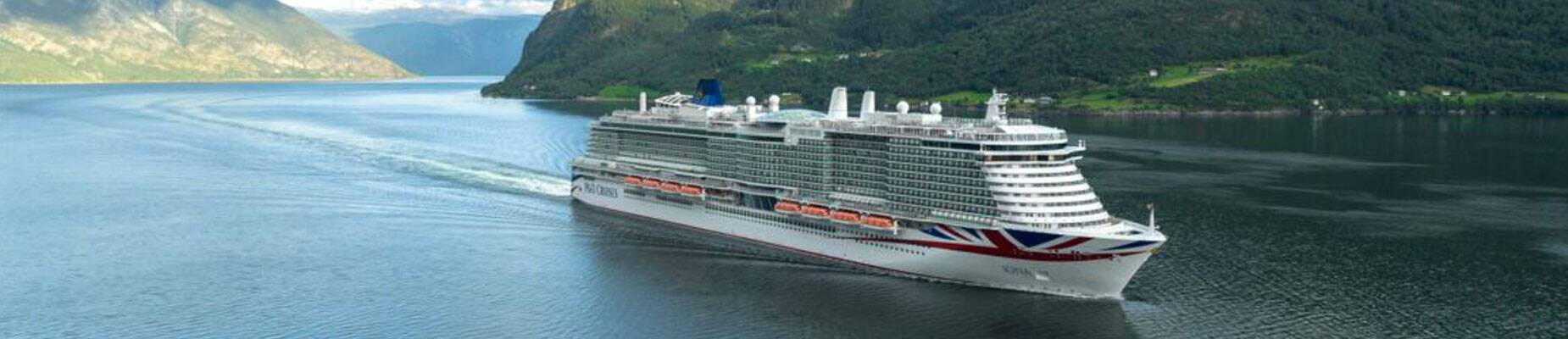 A panoramic image of Iona cruising the Norwegian Fjords