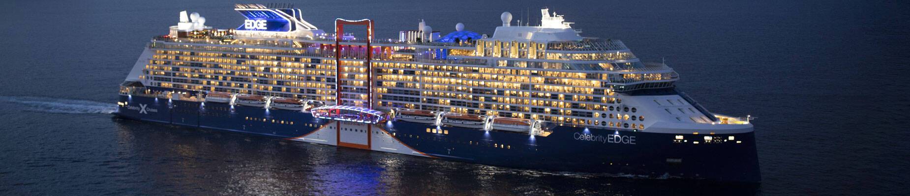 Panoramic image of Celebrity Edge, Celebrity Cruises, at sea