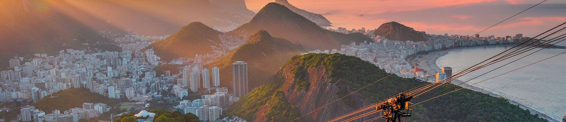 Cable car over Sugarloaf Mountain at sunset
