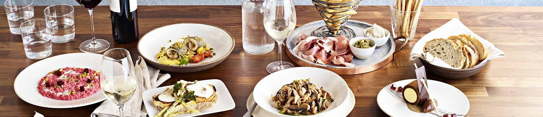Food and drink set up on a table