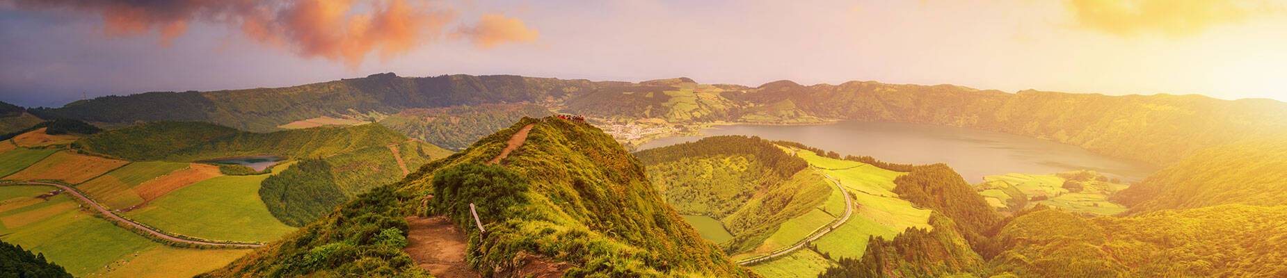 View of Sete Cidades near Miradouro da Grota do Inferno viewpoint, Sao Miguel Island, Azores, Portugal