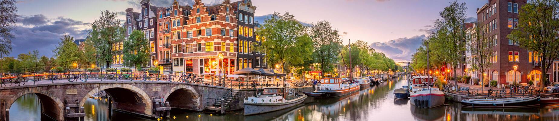 Panoramic image of Amsterdam canal