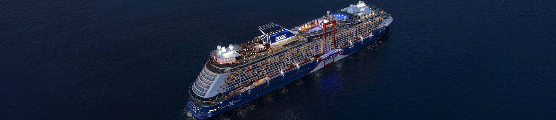 Panoramic image of Celebrity Edge ship at night