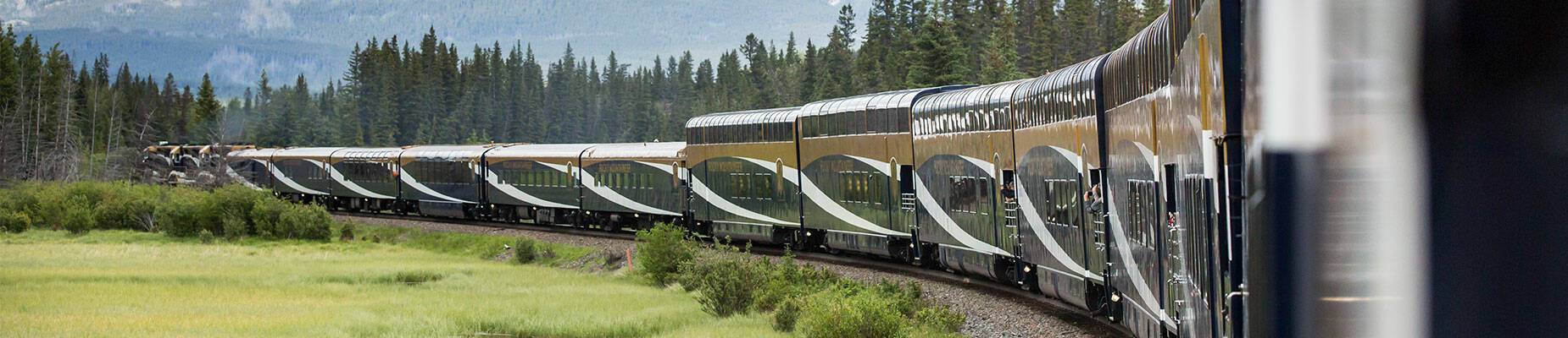 Rocky Mountaineer travelling through the Canadian Rockies