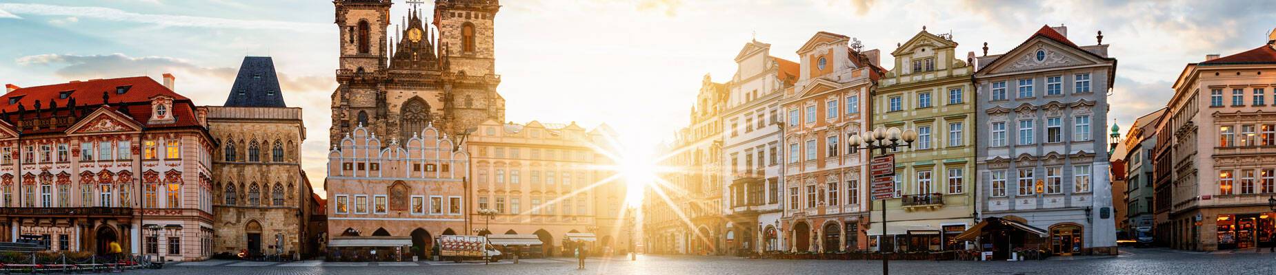 Panoramic image of Prague's Old Town Square