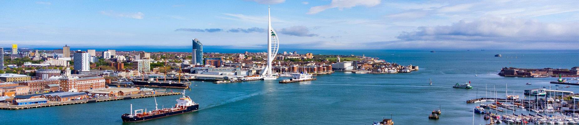 An aerial view of Portsmouth Harbor