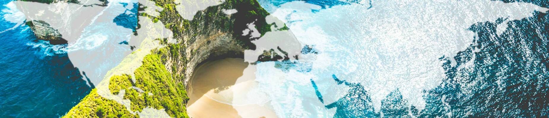 Balinese beach with a world map