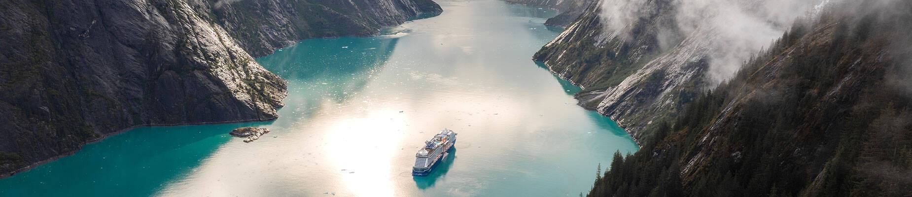 Celebrity Edge sailing through the waters of Endicott Arm in Alaska