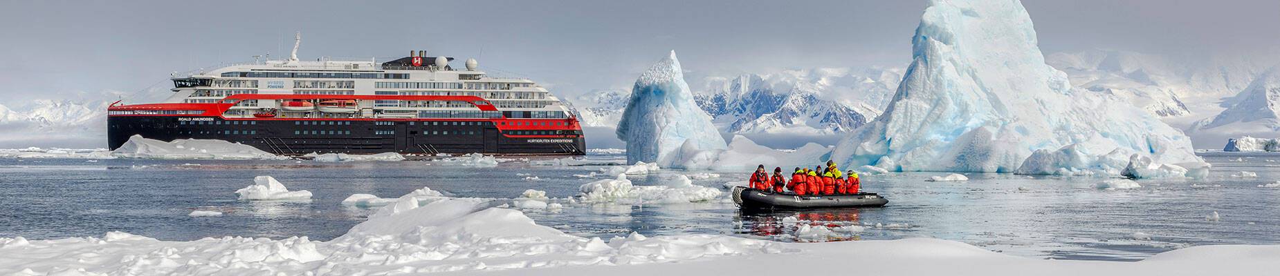 MS Roald Amundsen docked in Antarctica