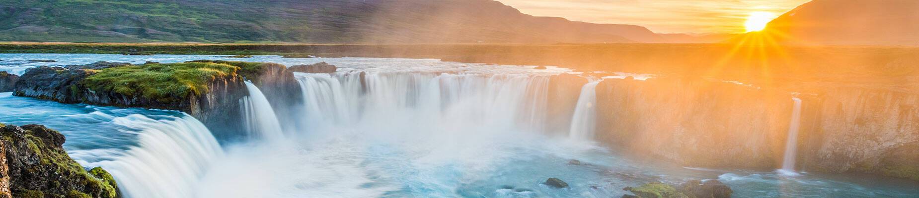 Godafoss waterfall at sunset