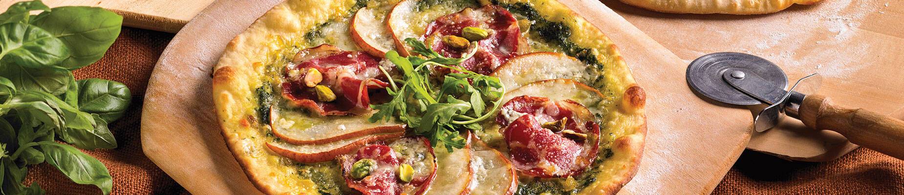 An aerial view of pizza