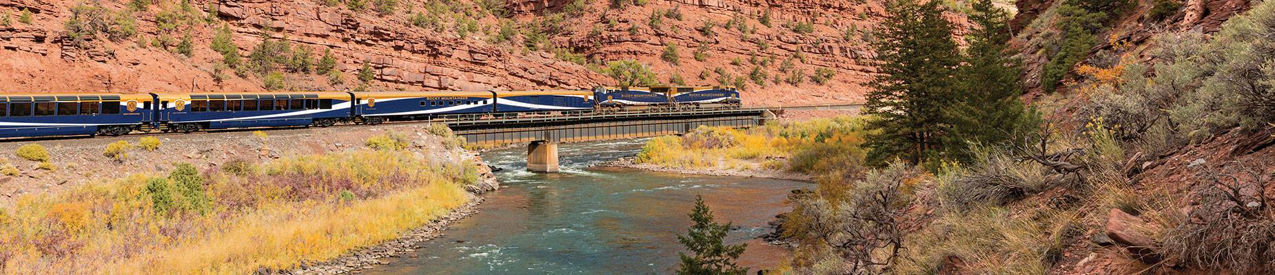 Rocky Mountaineer travelling through the Red Canyon