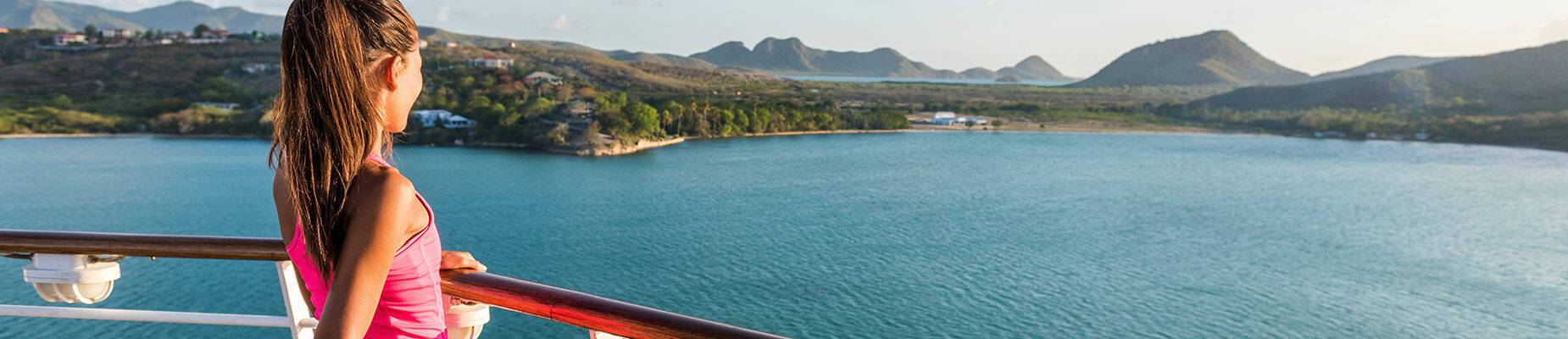 Girl stretching on a cruise ship deck