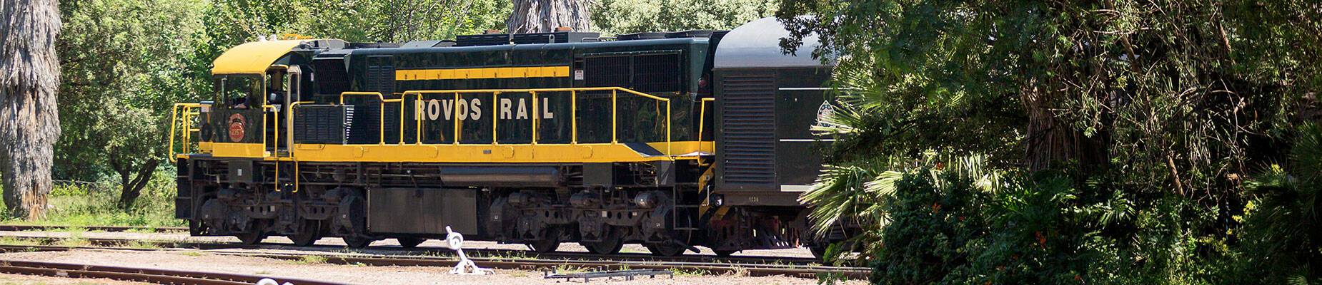 A Rovos Rail locomotive leaving the station