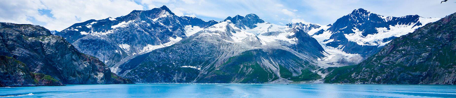 The view of Glacier Bay from a cruise ship on the water