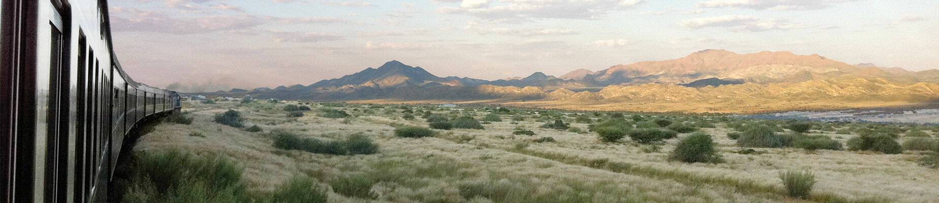 Rovos Rail winding through the Kalahari Desert in Namibia