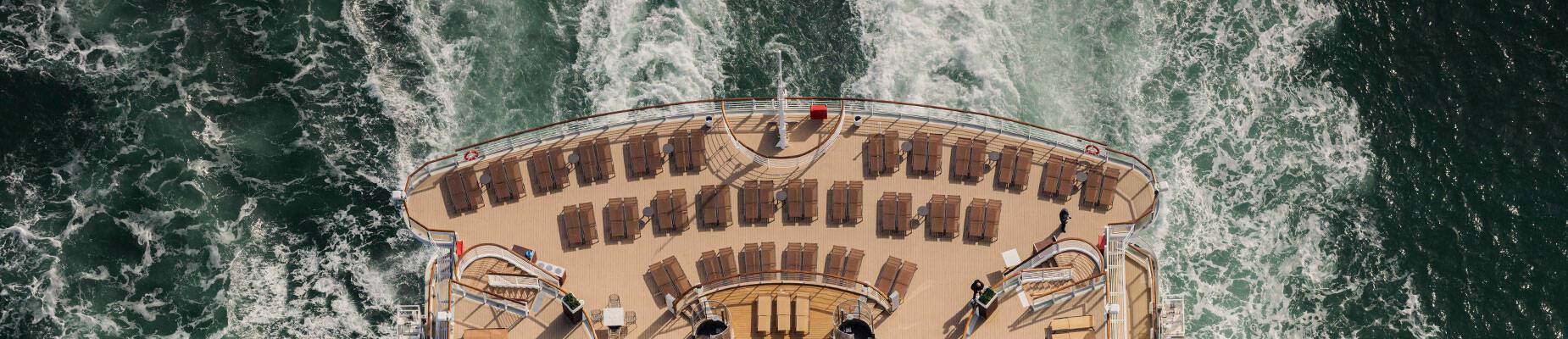 An aerial view of Queen Anne’s pool deck