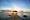 Jetty silhouette against beautiful sunset in Mauritius Island