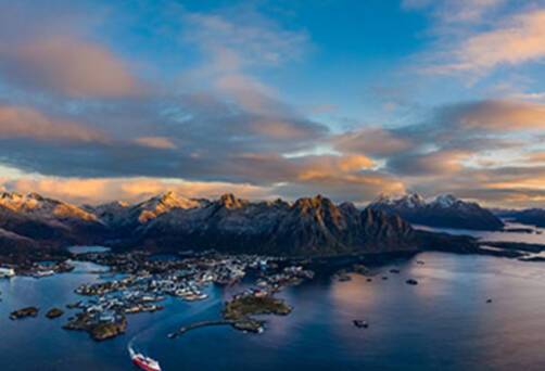 The sun rising over Svolvær