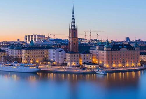 A panoramic view of Stockholm at dusk