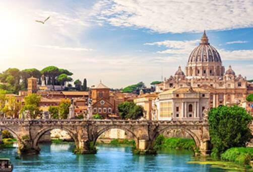 View of Rome's St Peter's Cathedral from the river