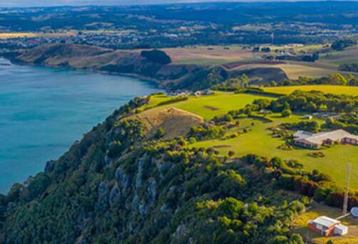 An aerial view of Burnie's coastline