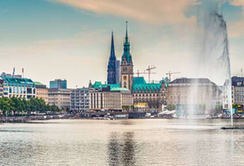 Hamburg cityscape reflected in the water