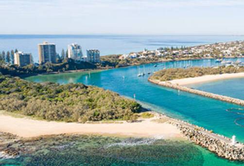 An aerial view of Mooloolaba