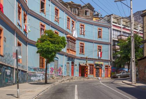 Typical street in the old town - Valparaiso, Chile