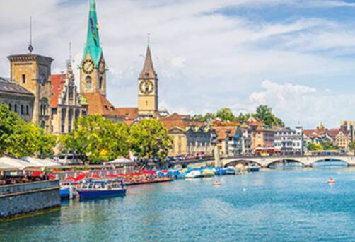 A panoramic view of Zurich from the river