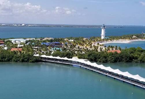 A panoramic view of Harvest Caye