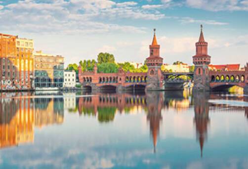 Berlin cityscape reflected in water