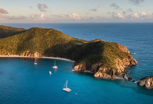 An aerial view of Norman Island in the British Virgin Islands