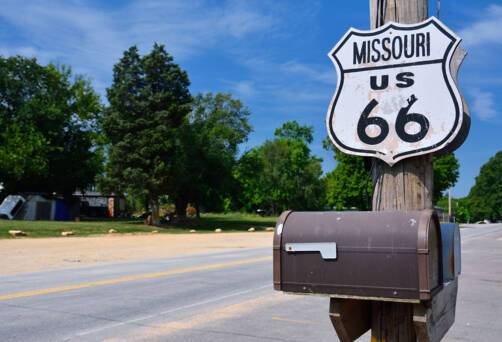 Historic route 66 highway sign in Missouri